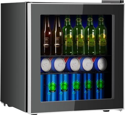 Costway 60-Can Beverage Mini Fridge Glass Door 67392418 New
