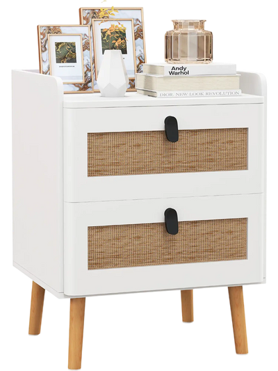 Costway Modern Rattan 2-Drawer End Table Bedside Nightstand 96123478 New