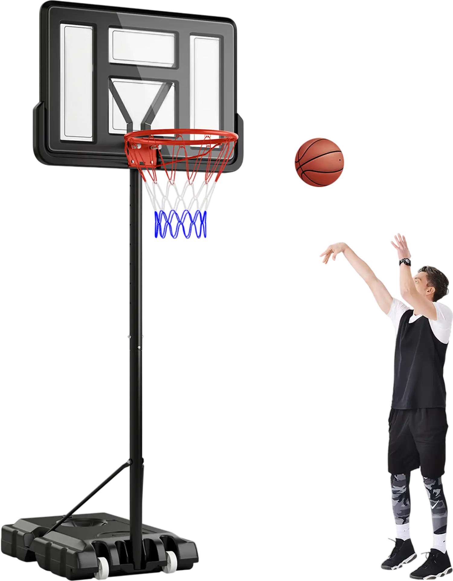 Costway Portable Adjustable Basketball Hoop 4.4'-10' 2 Wheels Fillable Base 97836142 New