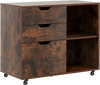 3-drawer file cabinet in rustic brown with adjustable shelf, wheels for easy movement, and lockable design for.