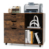 3-drawer file cabinet in rustic brown with adjustable shelf and wheels, ideal for organizing home office supplies.