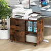 3-drawer file cabinet in rustic brown with adjustable shelf and wheels, ideal for organizing office supplies and files.