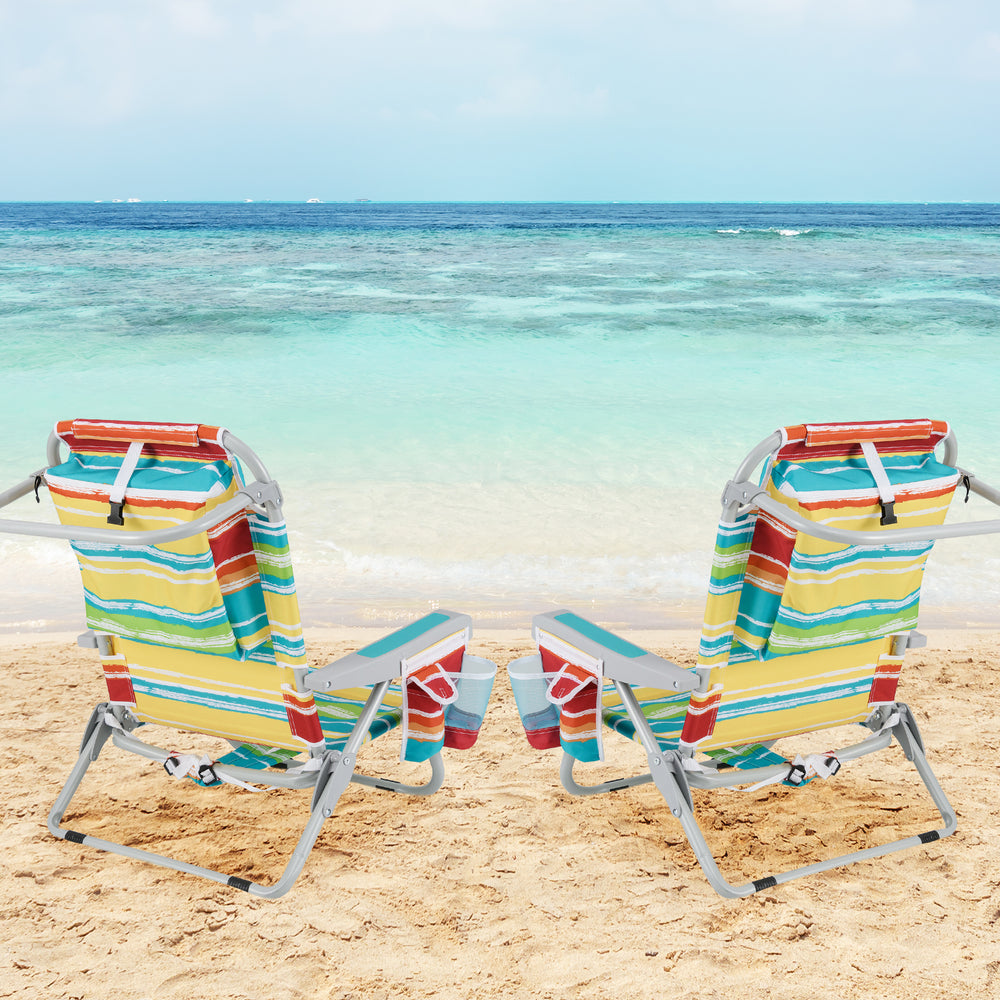 Foldable Backpack Beach Chair with Cup Holder and Storage Pockets Set of 2-Multicolor - Gallery View 1 of 10