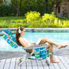 Foldable beach chair set in green with adjustable backrest, cup holder, and storage pockets, perfect for poolside.