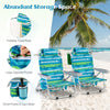 Foldable beach chairs set of 2 in green with storage pockets, cup holder, and adjustable backrest for outdoor.