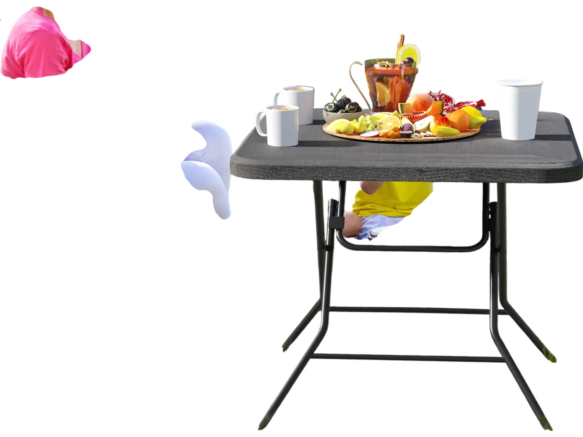 Costway 2.6' Foldable Dining Table Wood Grain HDPE Black 691487523 New