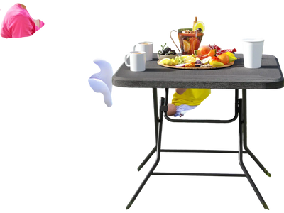 Costway 2.6' Foldable Dining Table Wood Grain HDPE Black 691487523 New