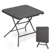 Foldable 2.6FT dining table with wood grain HDPE surface, non-slip foot pads, ideal for indoor or outdoor use.