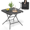 Foldable 2.6FT dining table with wood grain HDPE top, non-slip foot pads, perfect for indoor or outdoor use.