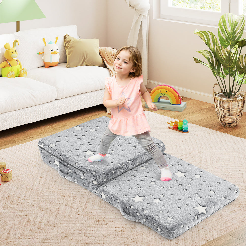 Foldable Floor Mattress for Kids with Washable Flannel Cover-Dark Gray - Gallery View 1 of 9