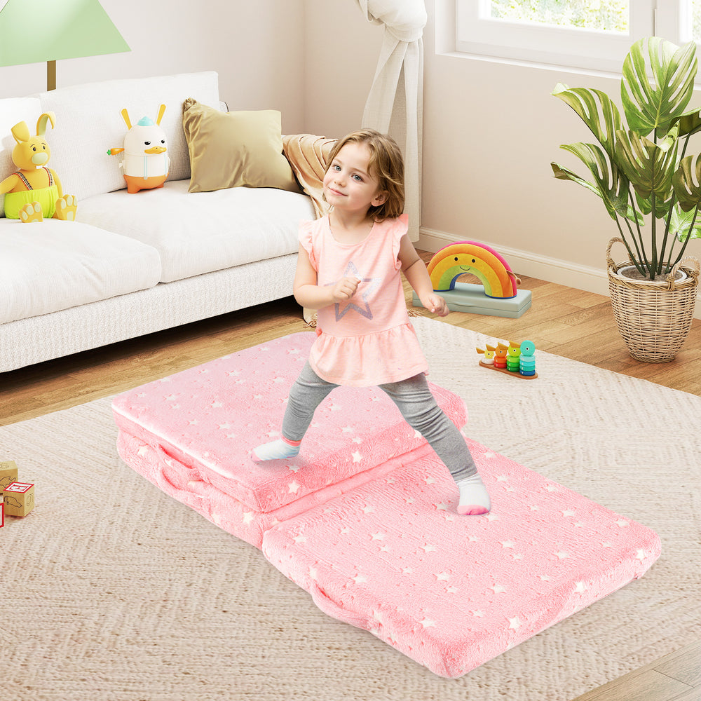 Foldable Floor Mattress for Kids with Washable Flannel Cover-Pink - Gallery View 1 of 9
