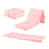 Foldable pink floor mattress for kids with washable flannel cover, tri-fold design, ideal for playroom or bedroom use.