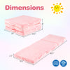 Tri-folding pink foldable floor mattress for kids with washable flannel cover, ideal for playroom or bedroom use.