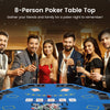 8-player foldable poker table top in blue with cup holders and chip trays, perfect for game nights and easy transport.