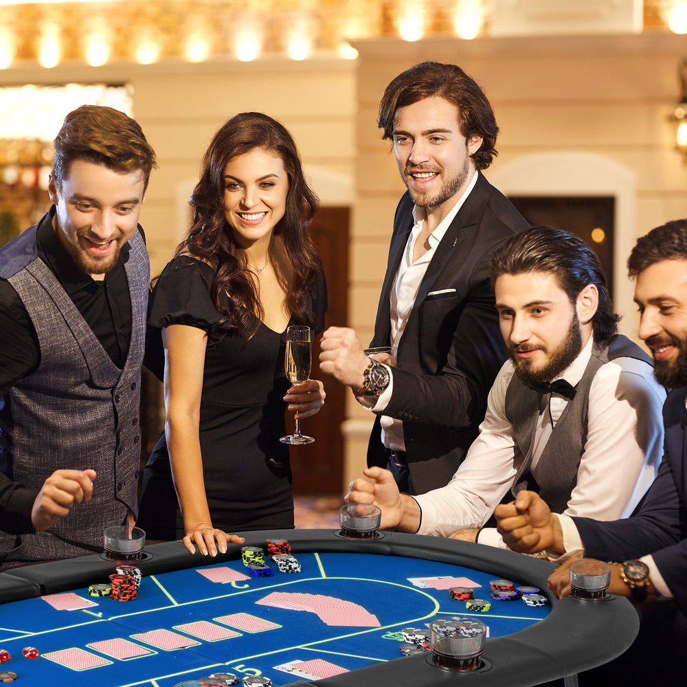 72 x 36 x 30.5 Inch Foldable Poker Table with 8 Cup Holders-Blue - Gallery View 1 of 10