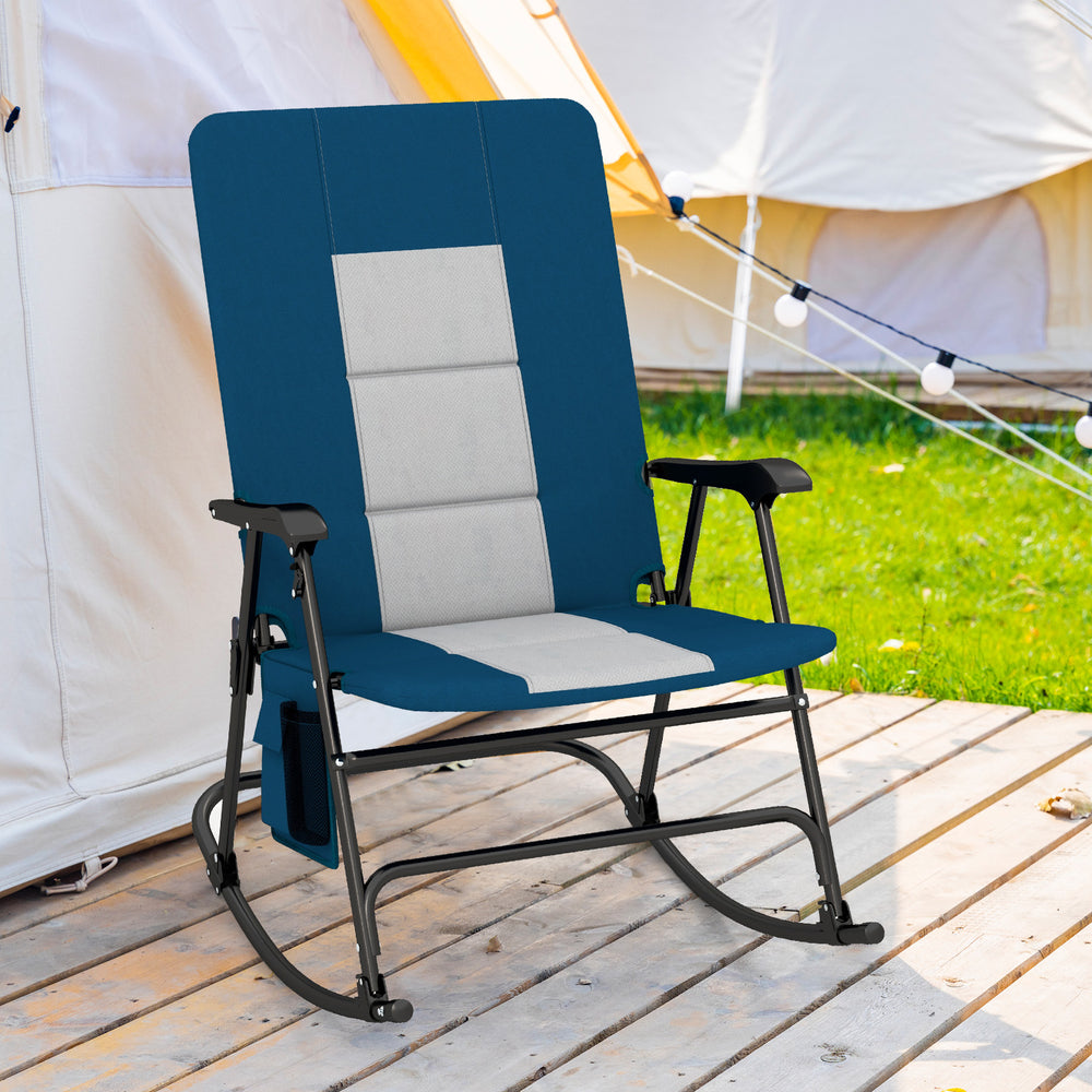 Foldable Rocking Padded Portable Camping Chair with Backrest and Armrest -Blue - Gallery View 1 of 12