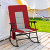 Red foldable rocking chair with backrest and armrests, made of powder-coated steel and durable oxford fabric, ideal for.