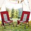 Foldable rocking camping chairs in red with backrest and armrests, perfect for outdoor relaxation and comfort.