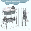 Portable baby changing table in gray with storage basket, adjustable heights, and foldable design for easy use and.