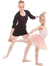 Two gymnasts practicing on a multicolor folding balance beam with a solid wood base, ideal for home training or clubs.