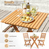 Folding chair table set in natural acacia wood with soft cushions, ideal for backyard and poolside relaxation.