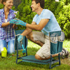 Folding garden kneeler and seat bench with tool pouches, ideal for comfortable gardening and easy tool access.