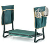 Folding garden kneeler and seat bench with soft EVA pad, steel frame, and detachable tool pouches for easy gardening.