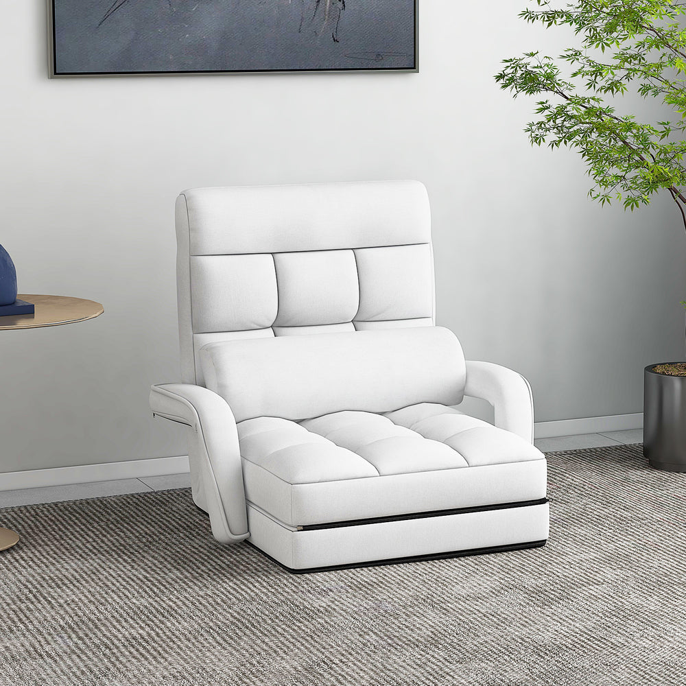 Folding Lazy Floor Chair Sofa with 6 Adjustable Position-White - Gallery View 1 of 12