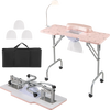 Folding manicure nail table in pink with electric dust collector, adjustable LED lamp, and removable wrist pad for.