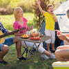 Folding picnic table with rattan grain HDPE tabletop, perfect for outdoor gatherings and easy storage.
