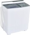 Twin tub portable washing machine in gray with timer control and drain pump, ideal for apartments and RVs.