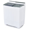 Twin tub portable washing machine in gray with independent timers and built-in drain pump, ideal for apartments and RVs.