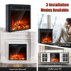 Freestanding and recessed 18-inch electric fireplace with remote control, adjustable temperature, and five flame colors.