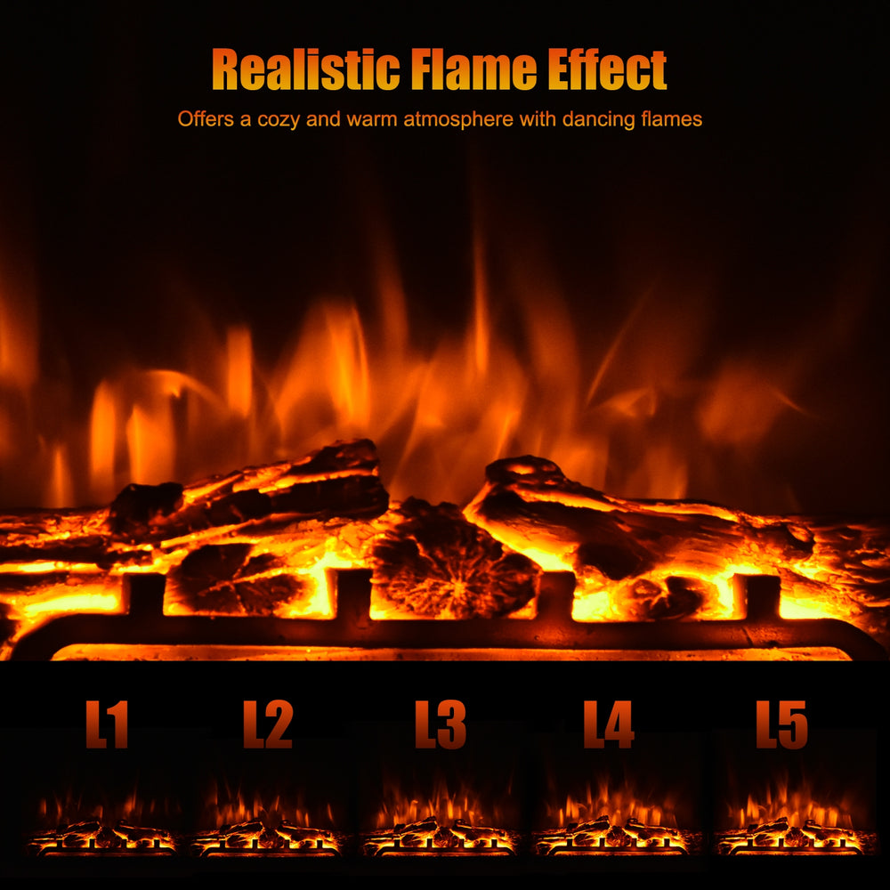 Realistic flame effect with five colors on the 18-inch electric fireplace, providing a cozy atmosphere for any space.