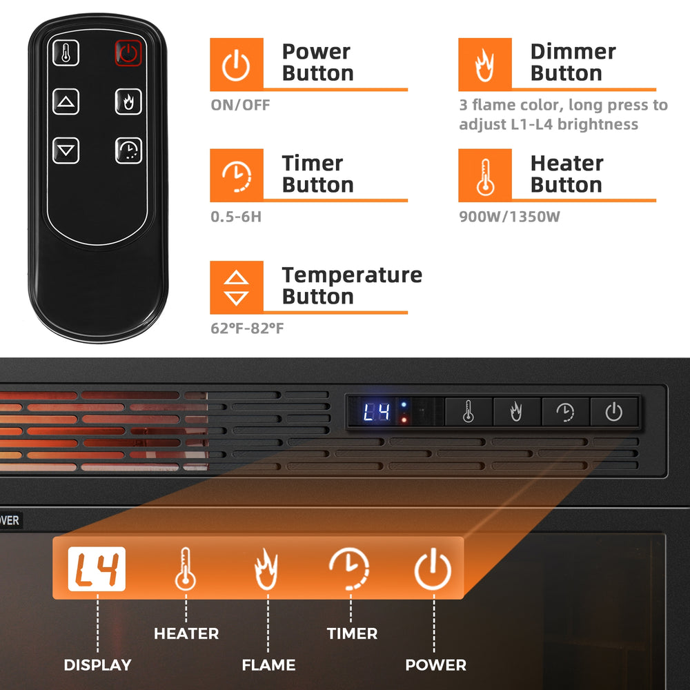 Remote control for the 25 inches recessed electric heater with temperature, timer, and flame settings for easy.