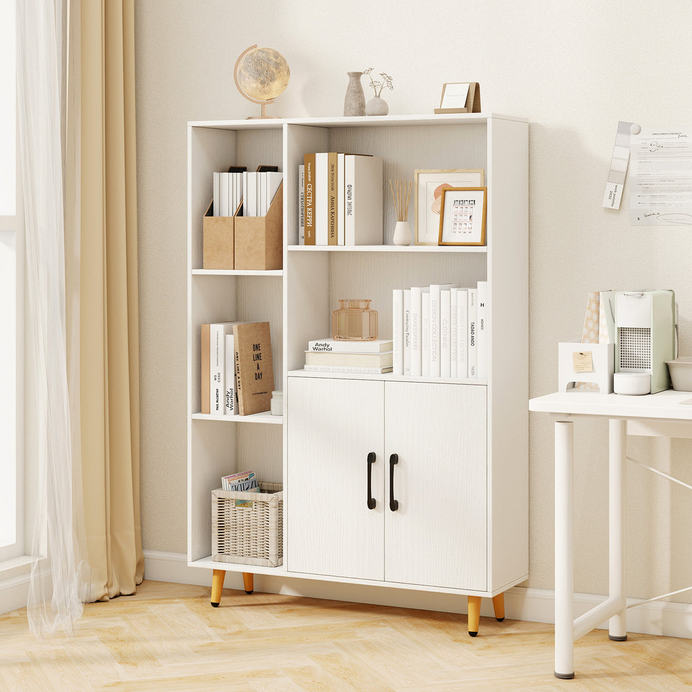 Free standing pantry cabinet with 2-door storage and 5 shelves, featuring a modern design for versatile home use.