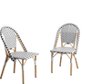 Set of 2 French bistro chairs with hand-woven PE rattan and galvanized metal frame, ideal for patio or garden use.