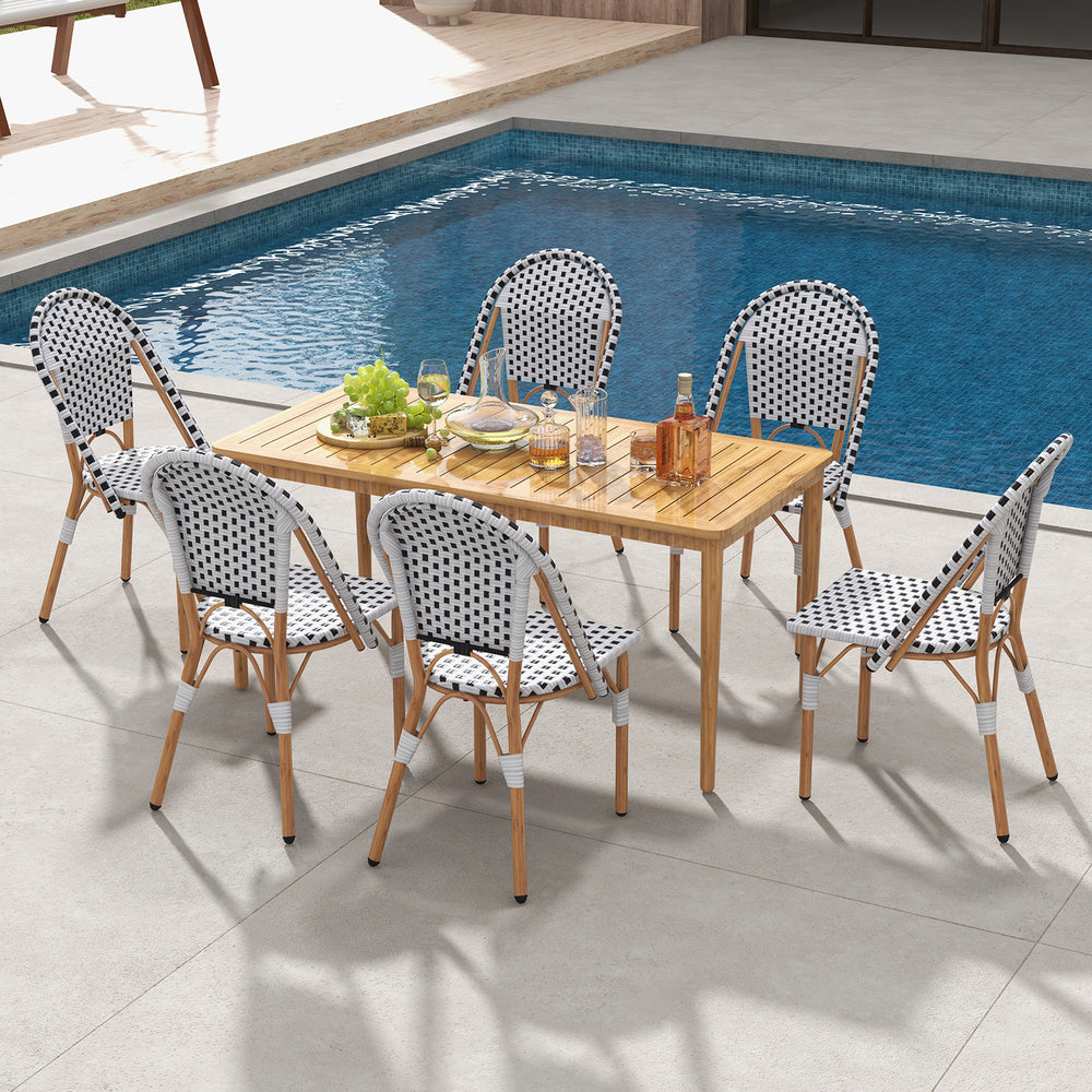 French Bistro chair set with galvanized metal frame and PE rattan, perfect for outdoor patio dining.