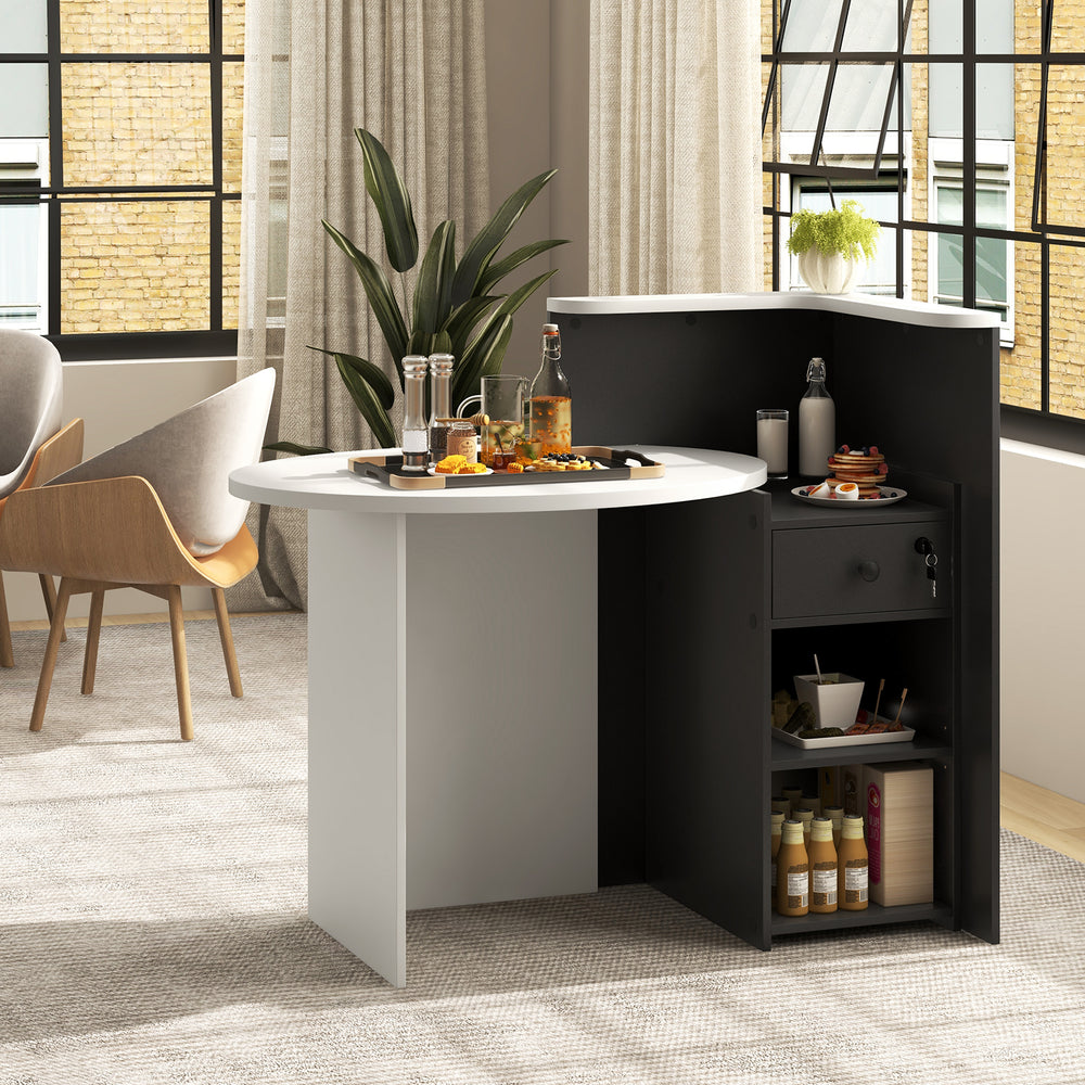 Front Reception Office Desk with Open Shelf and Drawer-Black & White - Gallery View 1 of 10