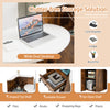 Front reception office desk with an oval tabletop, L-shaped shelf, and lockable drawer for organized storage solutions.