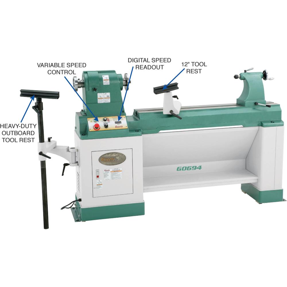 Grizzly G0694 - 20" x 43" Heavy-Duty Variable-Speed Wood Lathe