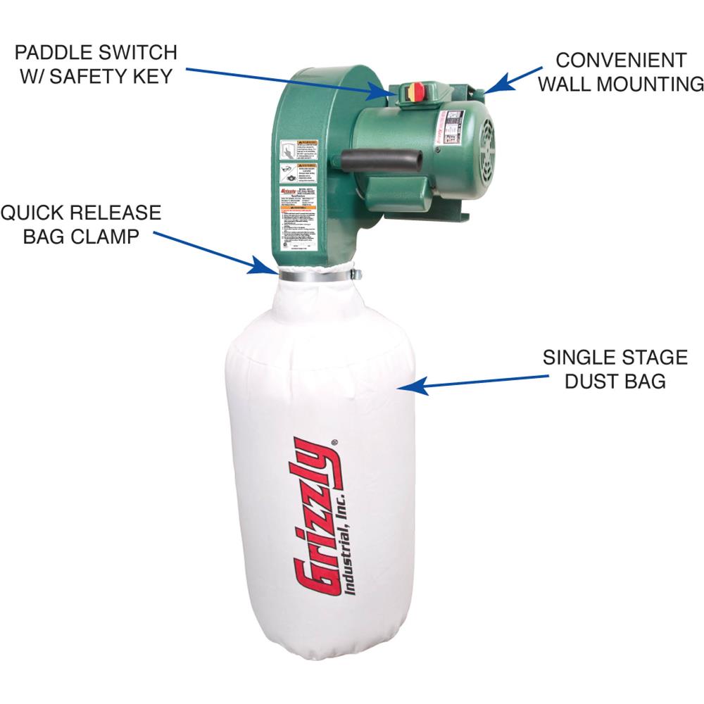 Grizzly G0710 - 1 HP Wall Hanging Dust Collector