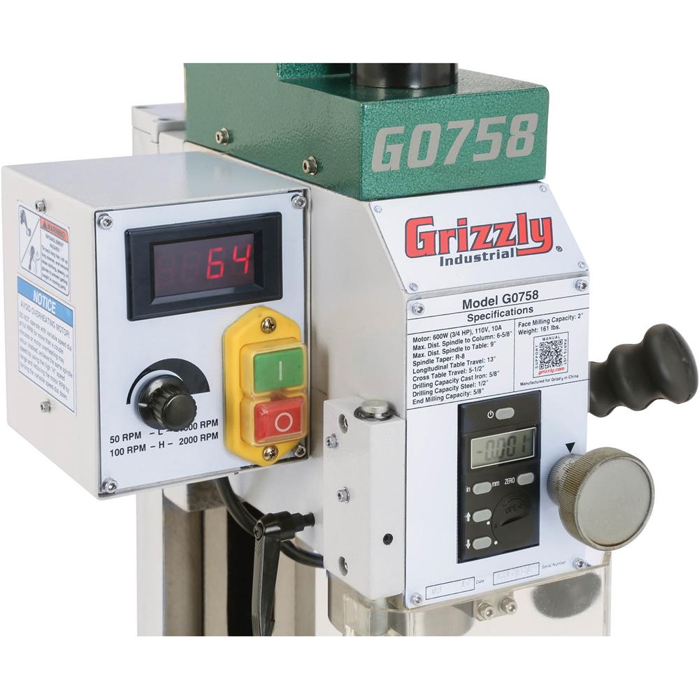 Grizzly G0758 - 6" x 20" 3/4 HP Mill/Drill