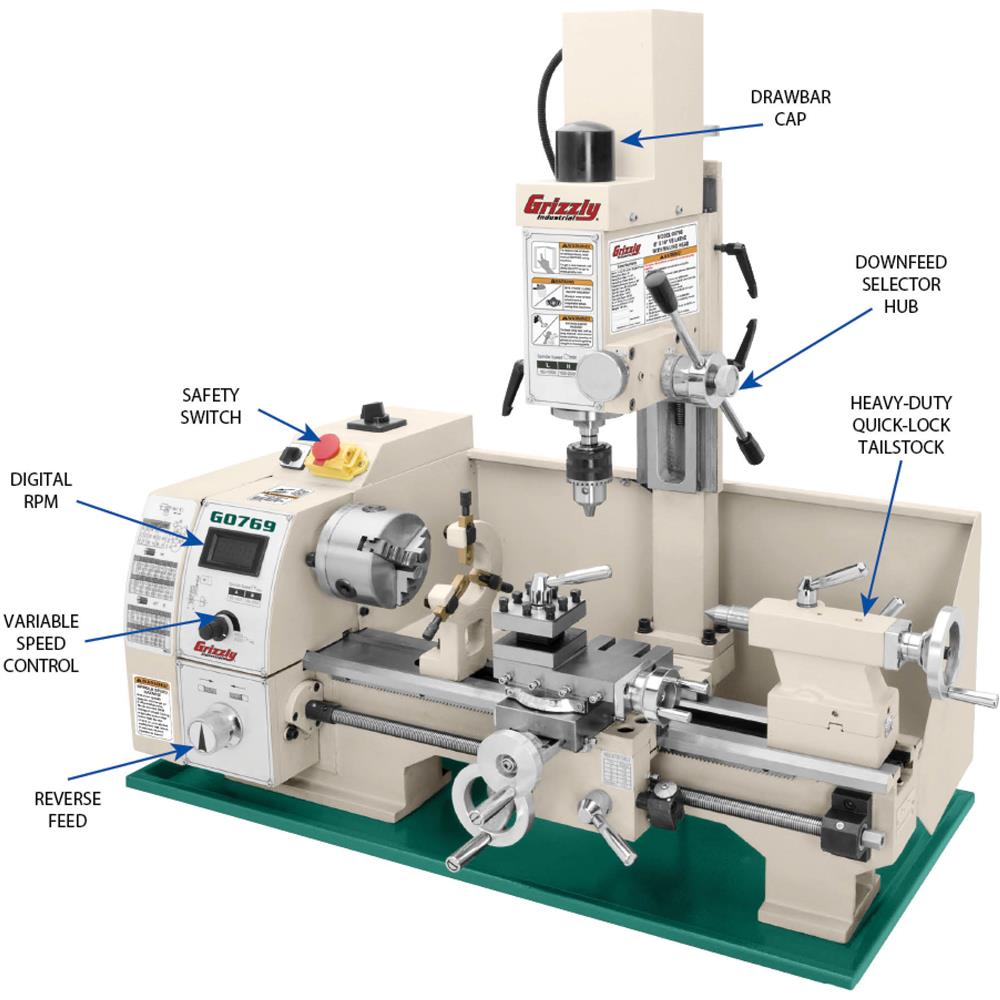 Grizzly G0769 - 8" x 16" Variable-Speed Combination Lathe/Mill