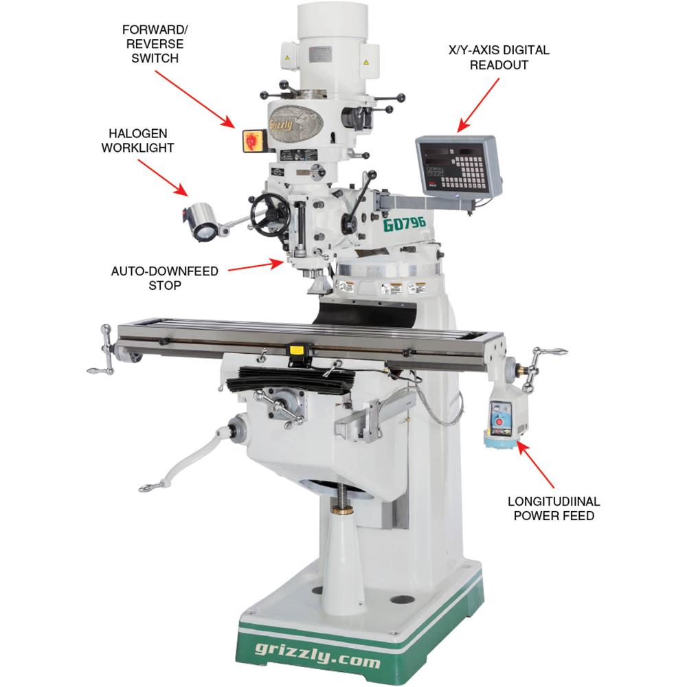 Grizzly G0796 - 9" x 49" Vertical Mill with Power Feed and DRO