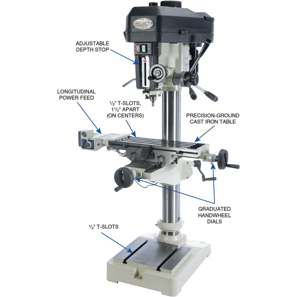 Grizzly G0810 - 16" Drill Press w/ Cross-Slide Table & Power Feed