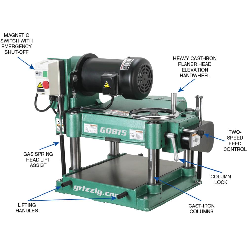 Grizzly G0815 - 15" 3 HP Heavy-Duty Planer