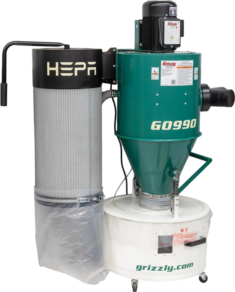 Grizzly G0990 - 1-1/2 HP HEPA Wall-Mount Cyclone Dust Collector