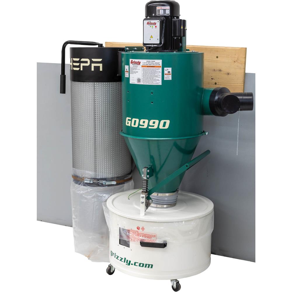Grizzly G0990 - 1-1/2 HP HEPA Wall-Mount Cyclone Dust Collector