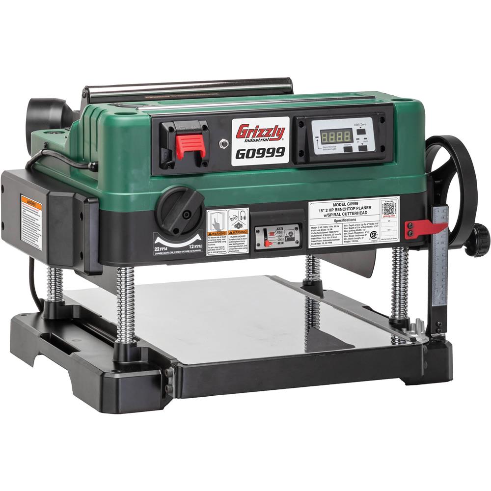 Grizzly G0999 - 15" 2 HP Benchtop Planer with Spiral Cutterhead
